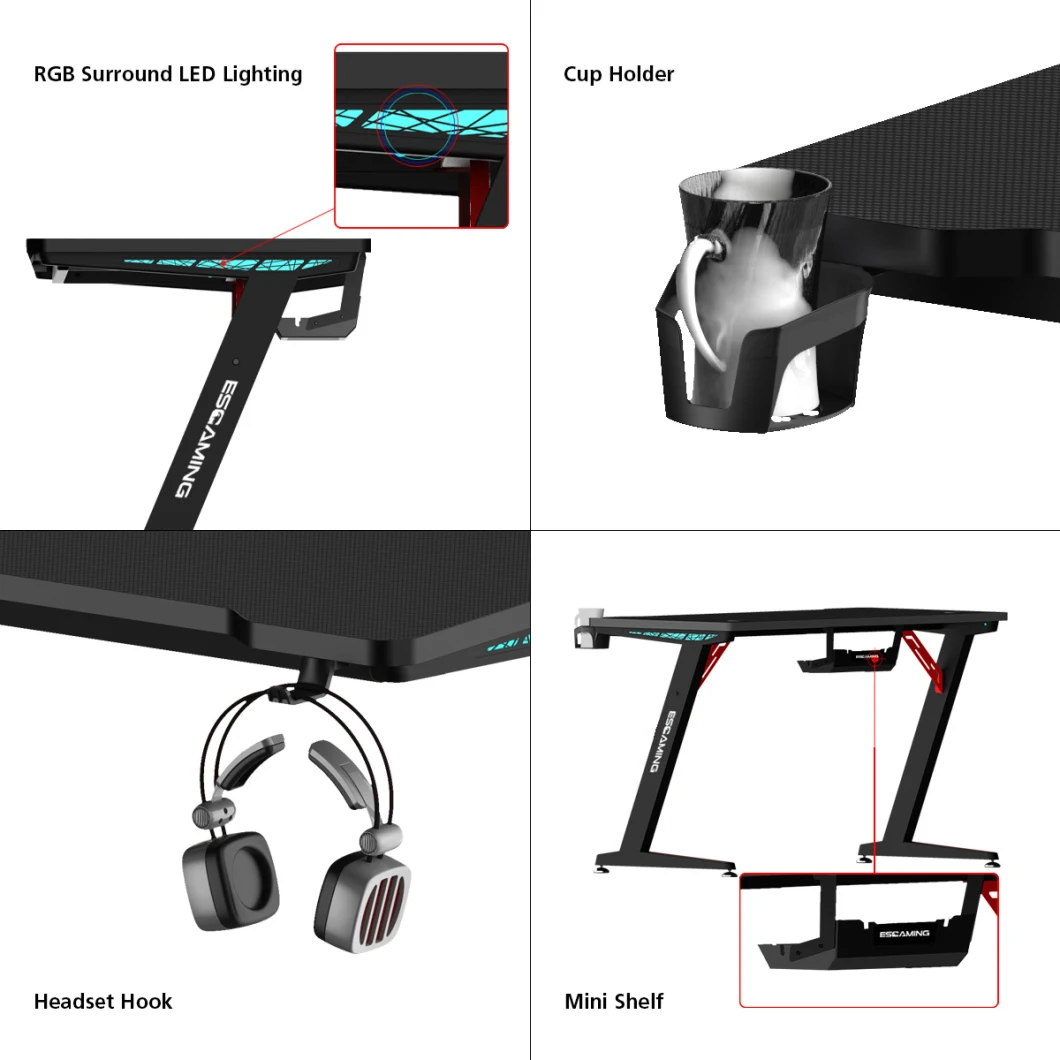 New Design RGB LED Light Gamer Desk Table RGB 2020 Gaming Desk PC Computer Desk with 1200mm MDF Desktop